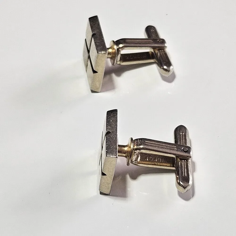 Vintage Hickok Cufflinks Set Silver Tone With Black Square Box